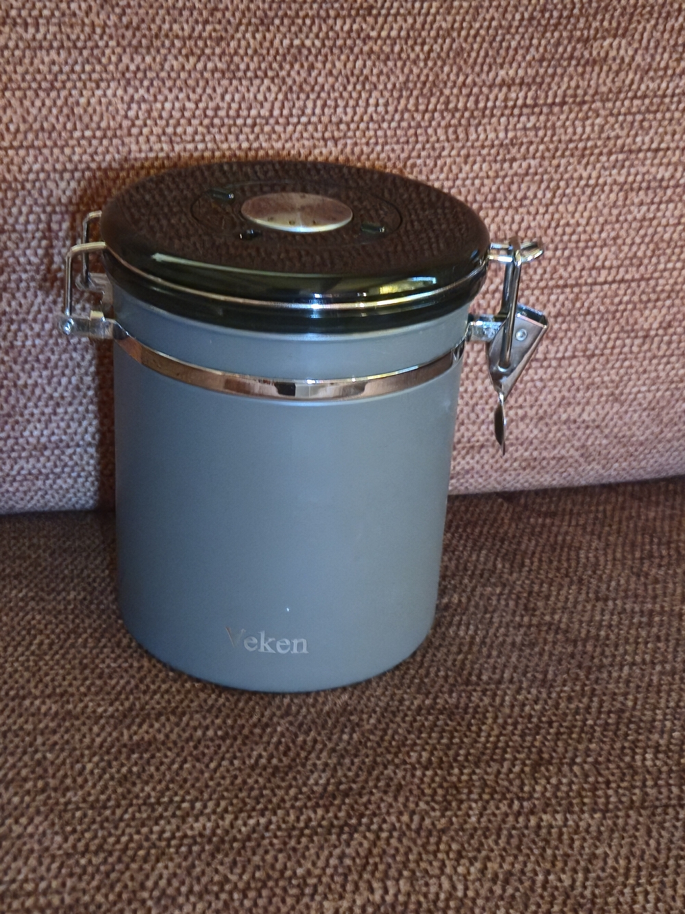 Veken Medium Grey Coffee Canister with Window, Kitchen Food Storage 39 oz